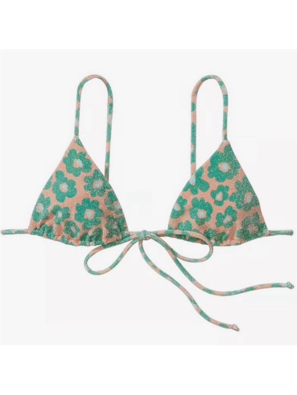 New! For Love & Lemons Yola Glitter Floral Triangle Bikini Top 34793